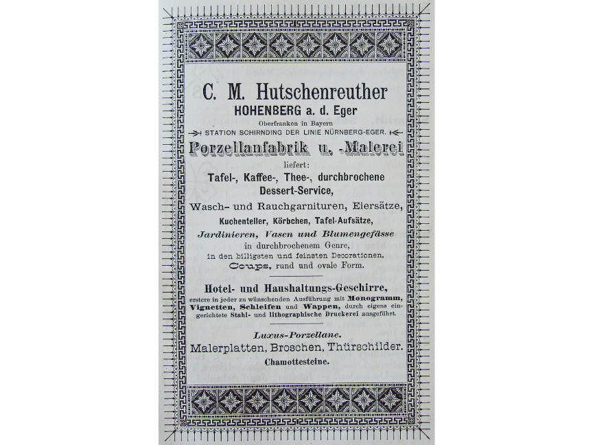 Historic advertisement of the C. M. Hutschenreuther porcelain factory in Hohenberg.